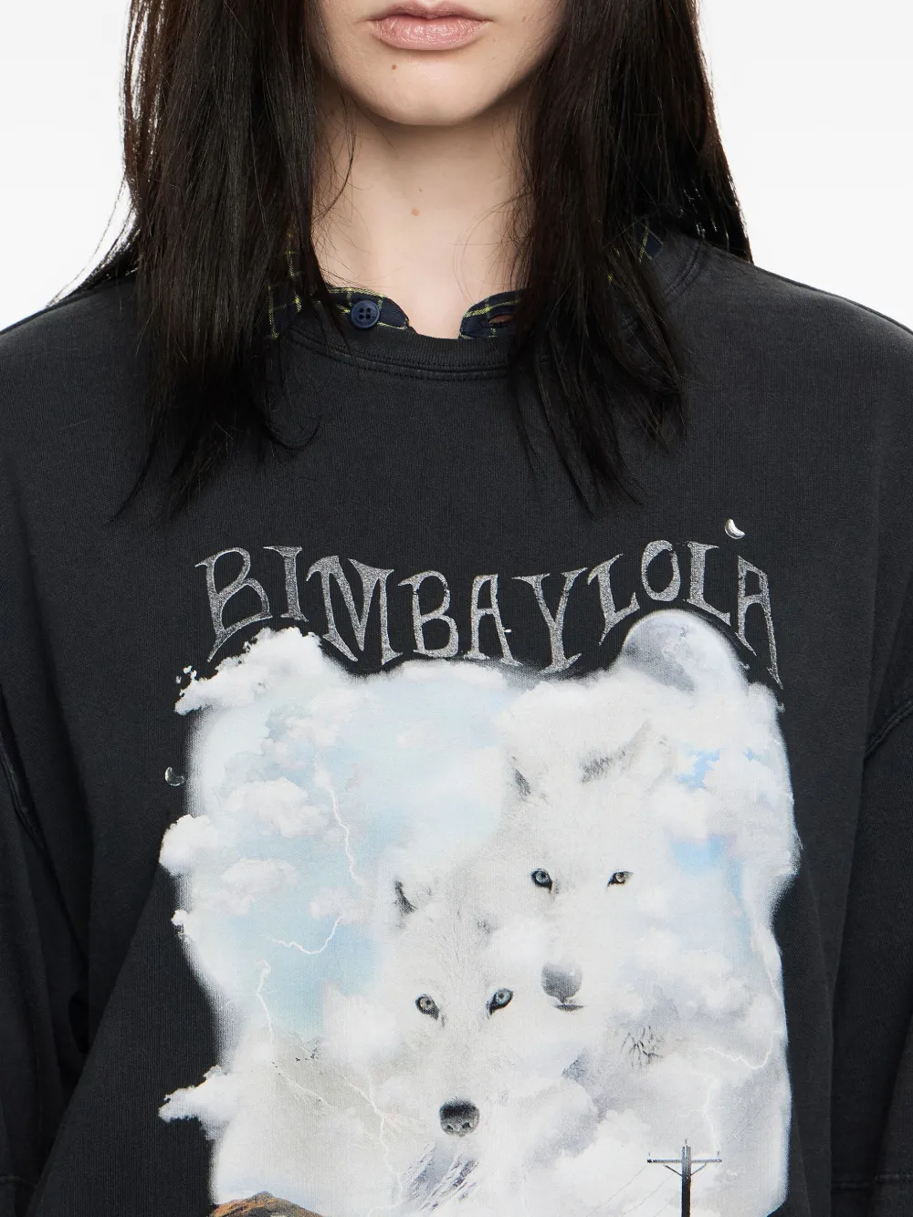 Bimba Y Lola Logo Wolf-print T-shirt In Black