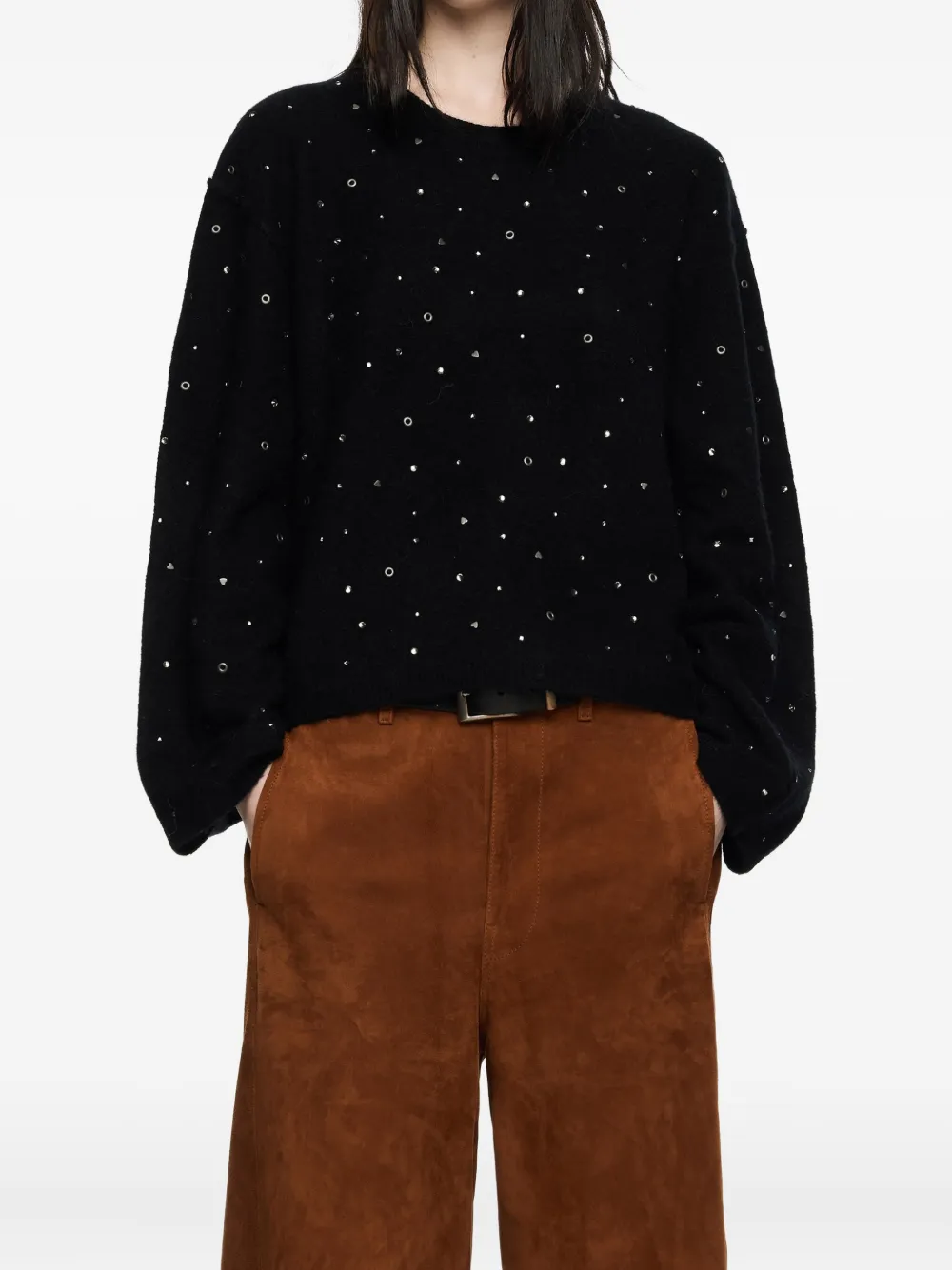 Bimba Y Lola Embellished Balloon-sleeve Sweater In Black