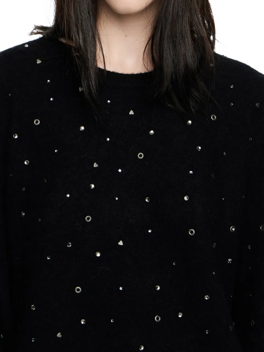 Bimba Y Lola Embellished Balloon-sleeve Sweater In Black