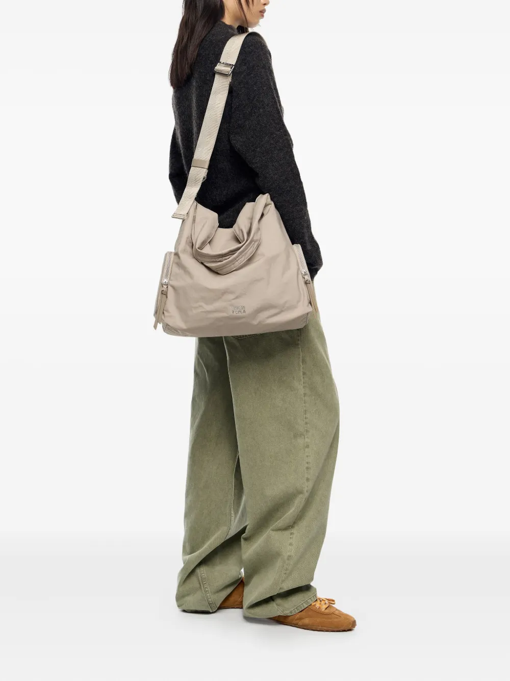 Bimba Y Lola Paper Zip-pocket Shoulder Bag In Neutral
