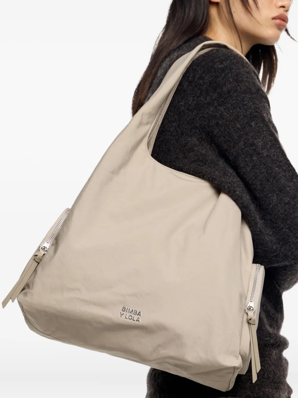 Bimba Y Lola Paper Zip-pocket Shoulder Bag In Neutral