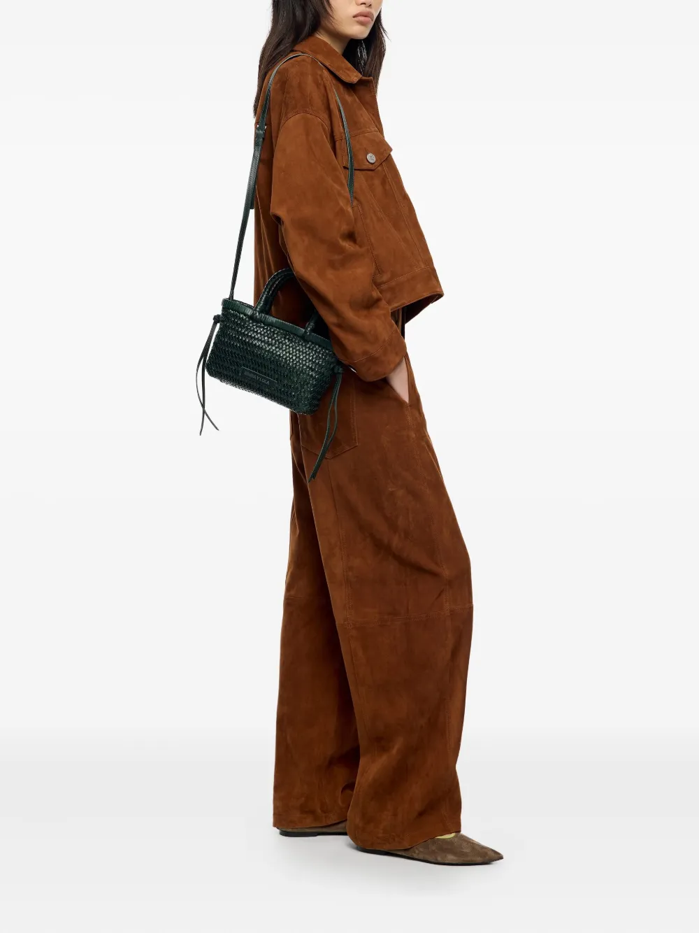 Bimba Y Lola Small Woven-leather Top-handle Tote Bag In Green
