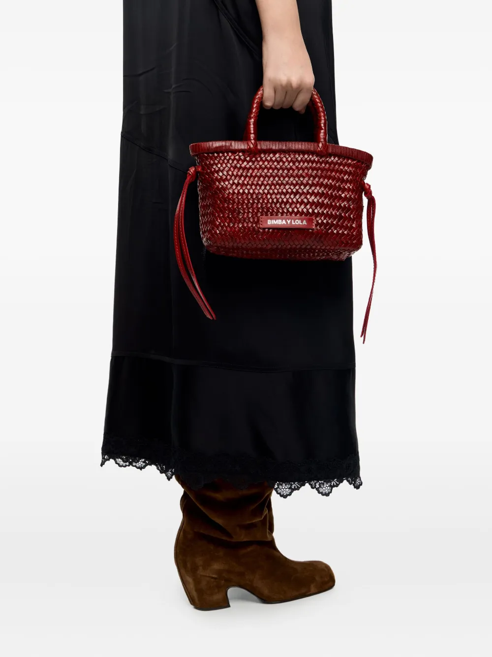Bimba y Lola Basket geweven leren mini-shopper - Rood