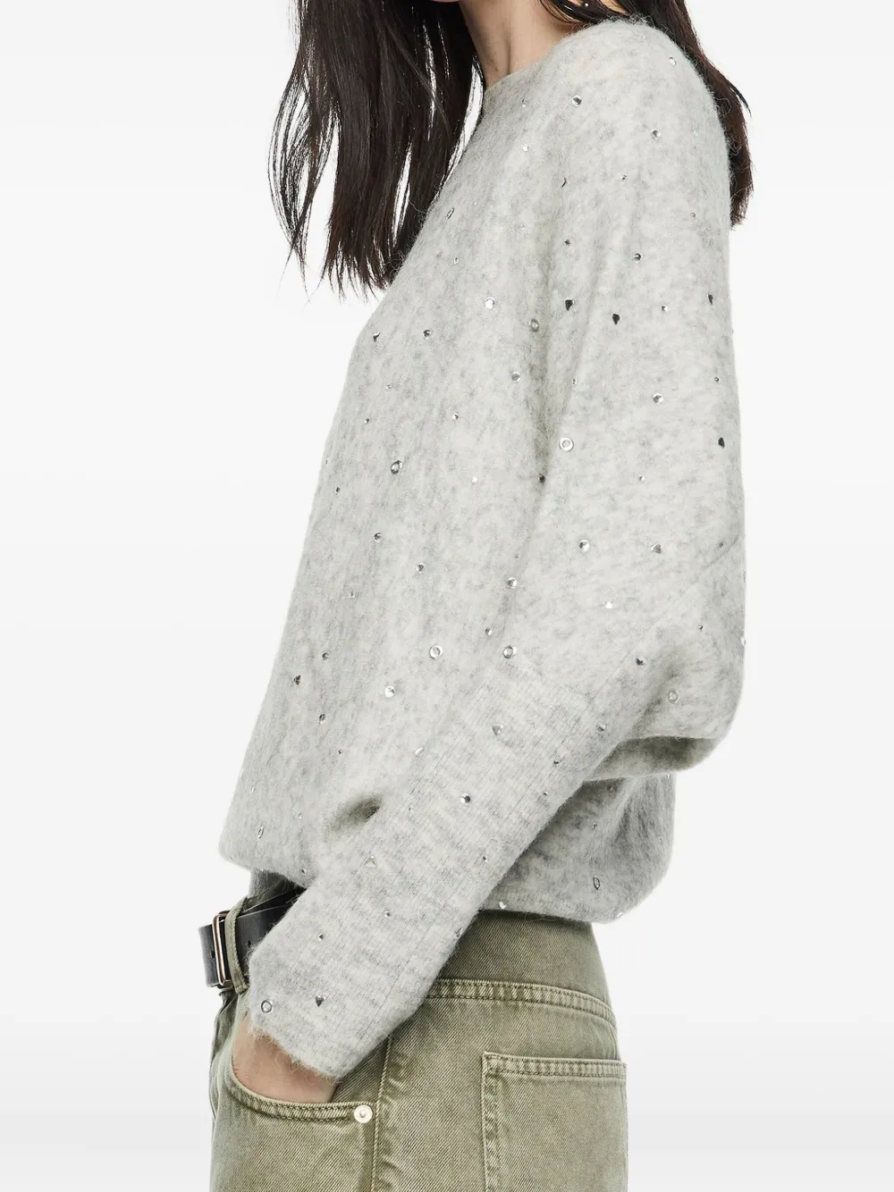 Bimba Y Lola Embellished Knit Sweater In Gray