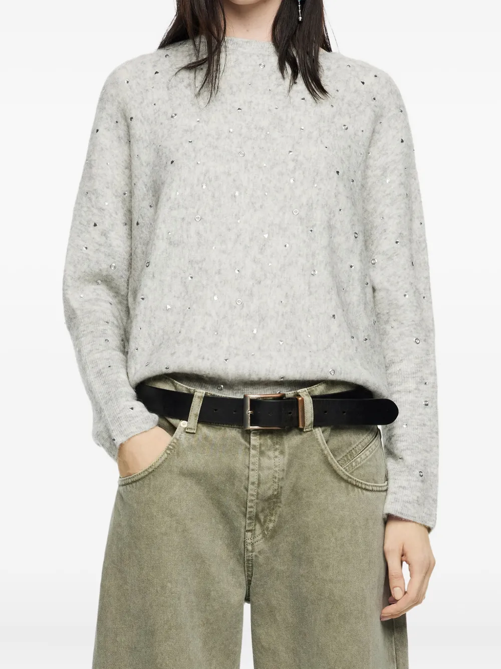 Bimba Y Lola Embellished Knit Sweater In Gray