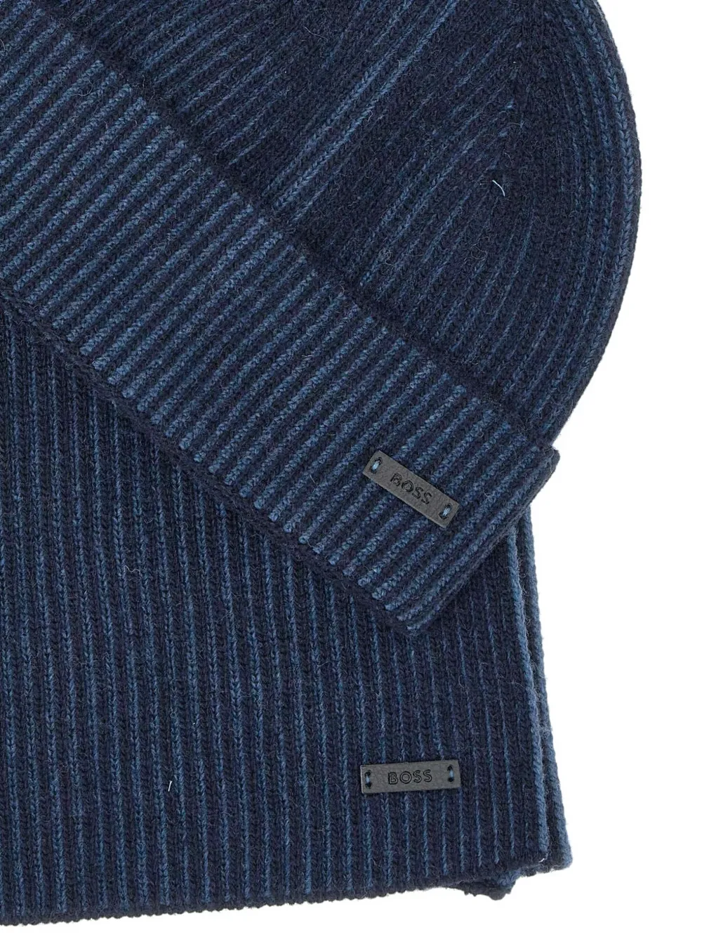 Hugo Boss Ribbed Wool Hat Scarf Set In Blue