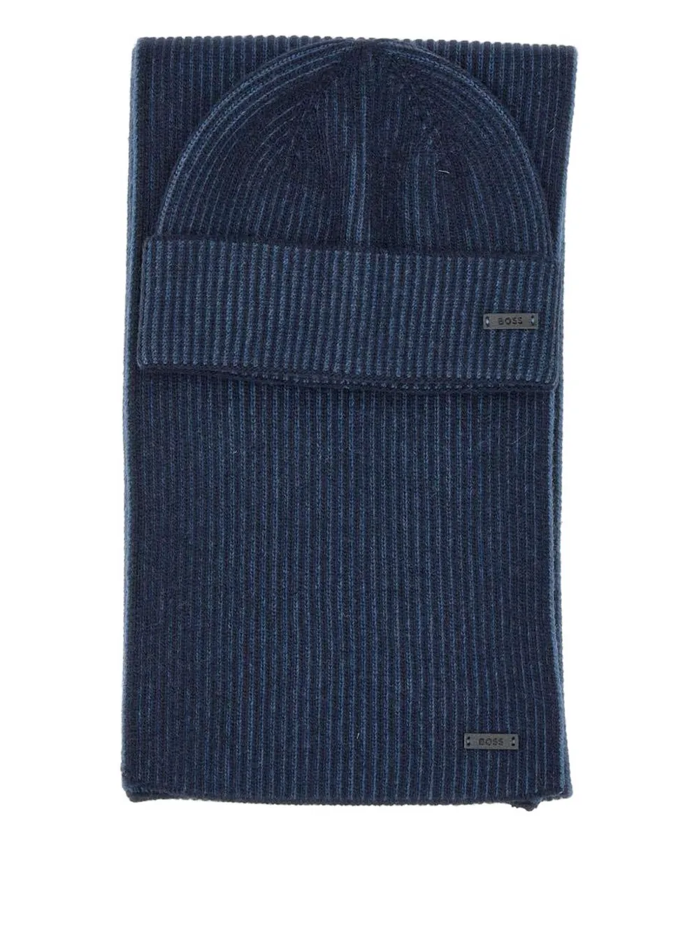 BOSS ribbed wool beanie and scarf set - Blauw
