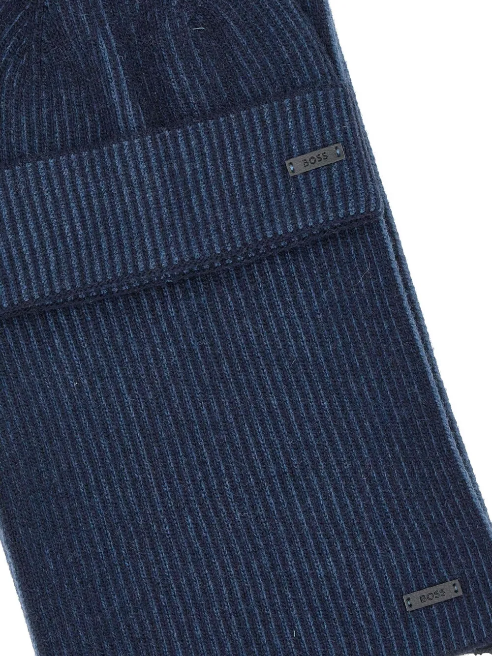 BOSS Geribbelde wollen muts en sjaal Blauw