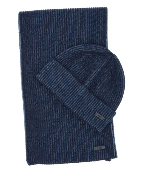 BOSS ribbed wool beanie and scarf set