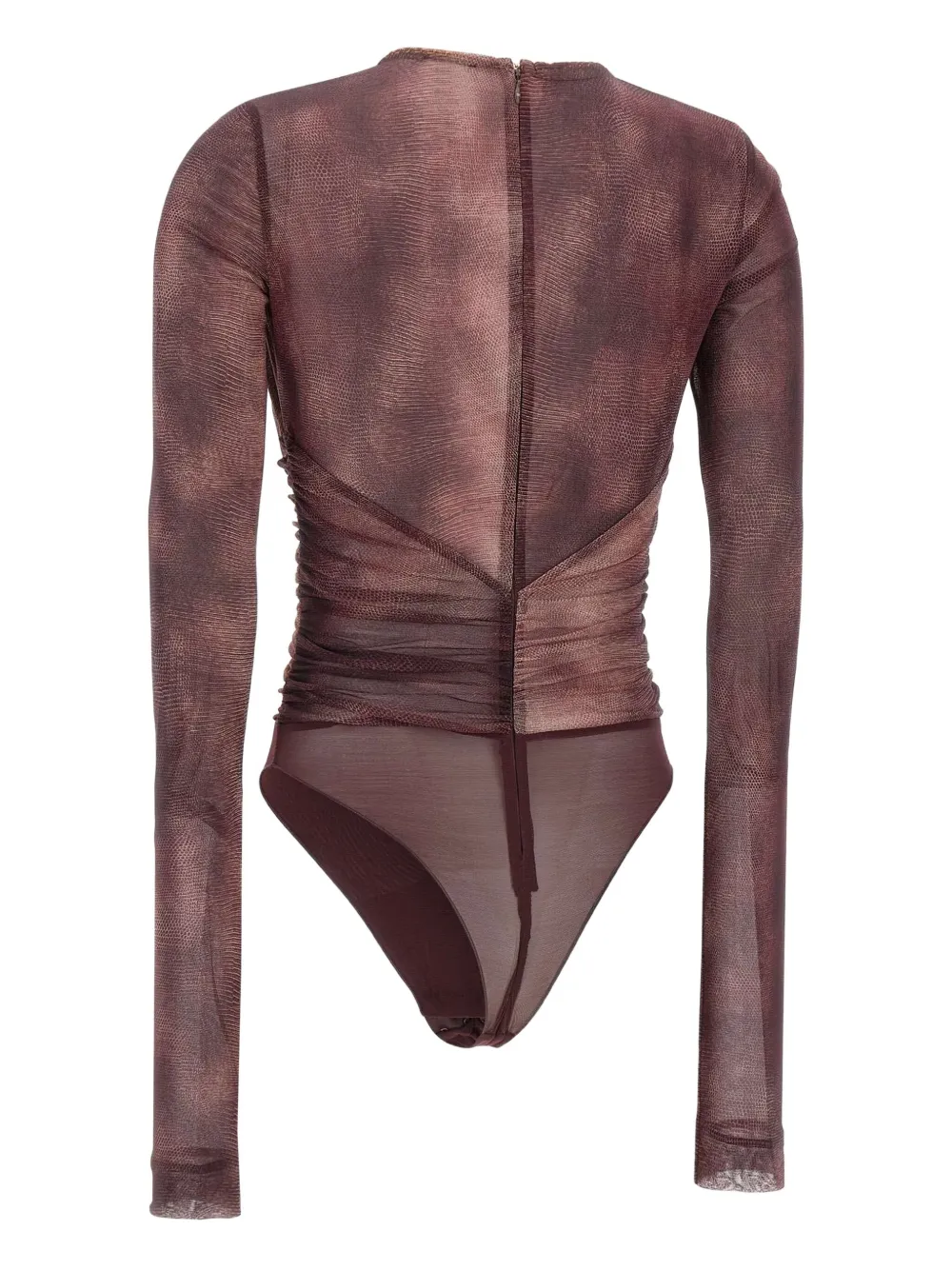 Elisabetta Franchi Snakeskin-print Gathered Bodysuit In Burgundy