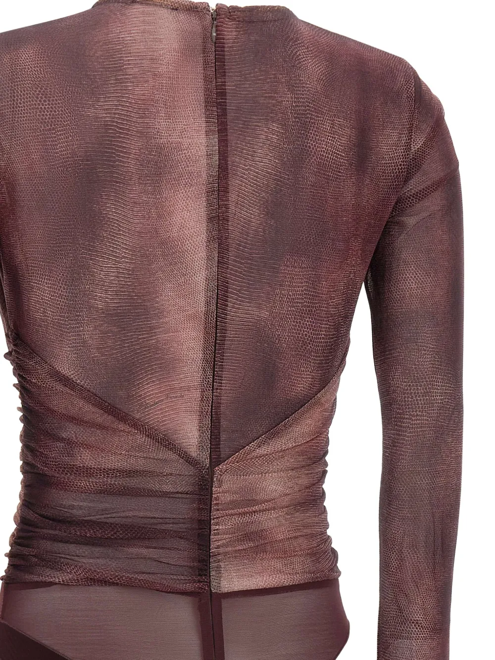 Elisabetta Franchi Snakeskin-print Gathered Bodysuit In Burgundy