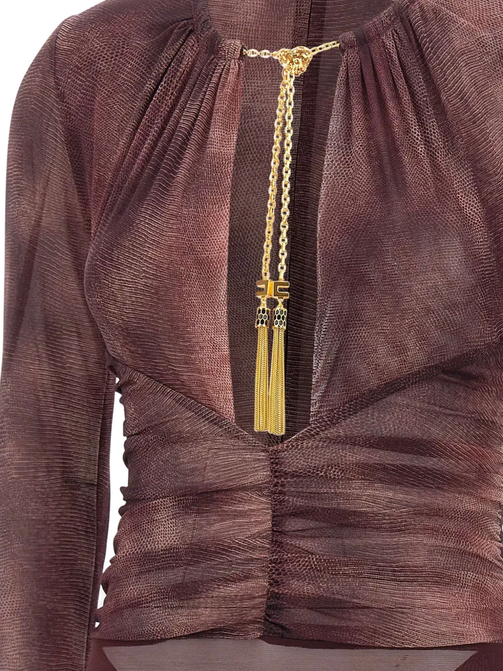 Elisabetta Franchi Snakeskin-print Gathered Bodysuit In Burgundy