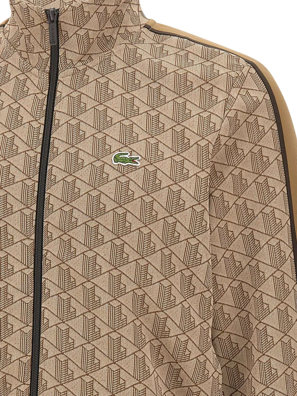 Lacoste Monogram Stripe-detail Zip-up Sweatshirt In Brown