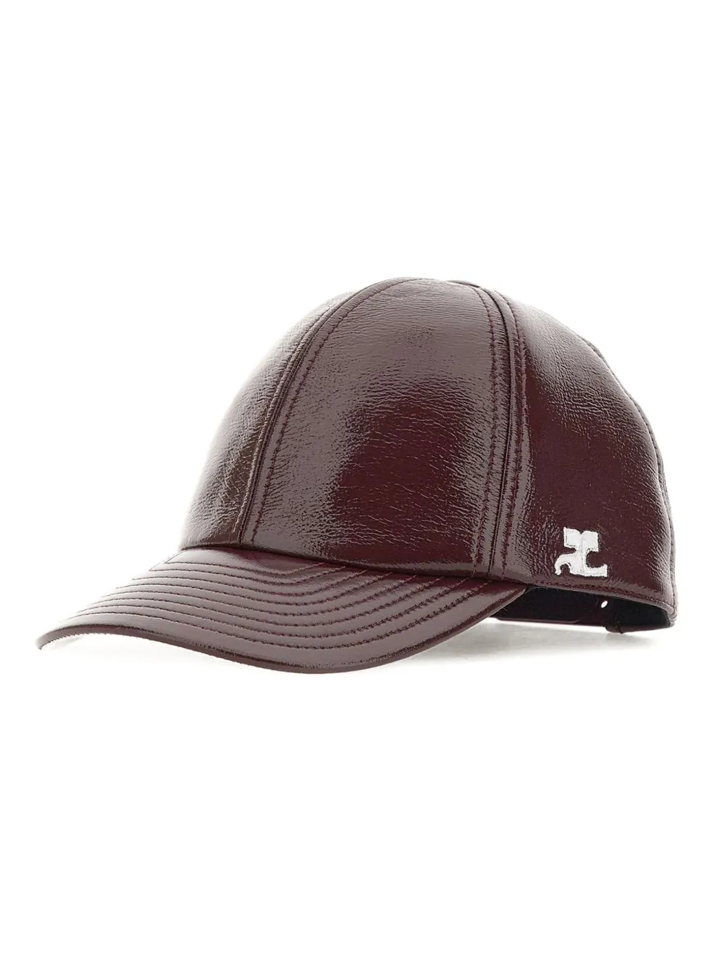 Courrèges Logo-embroidered Patent Cap In Brown