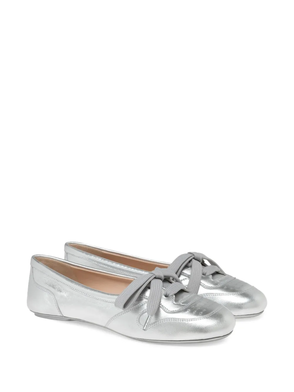 Gianvito Rossi Geperforeerde ballerina's met veters - Zilver