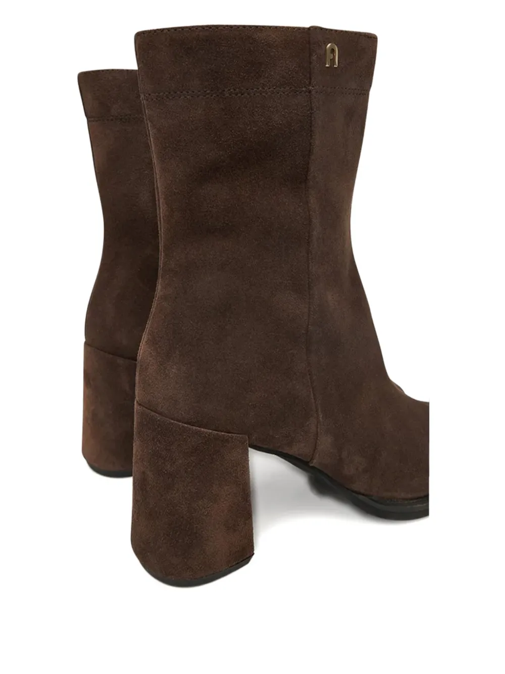 Furla Square Toe Suede Ankle Boots With Block Heel In Brown