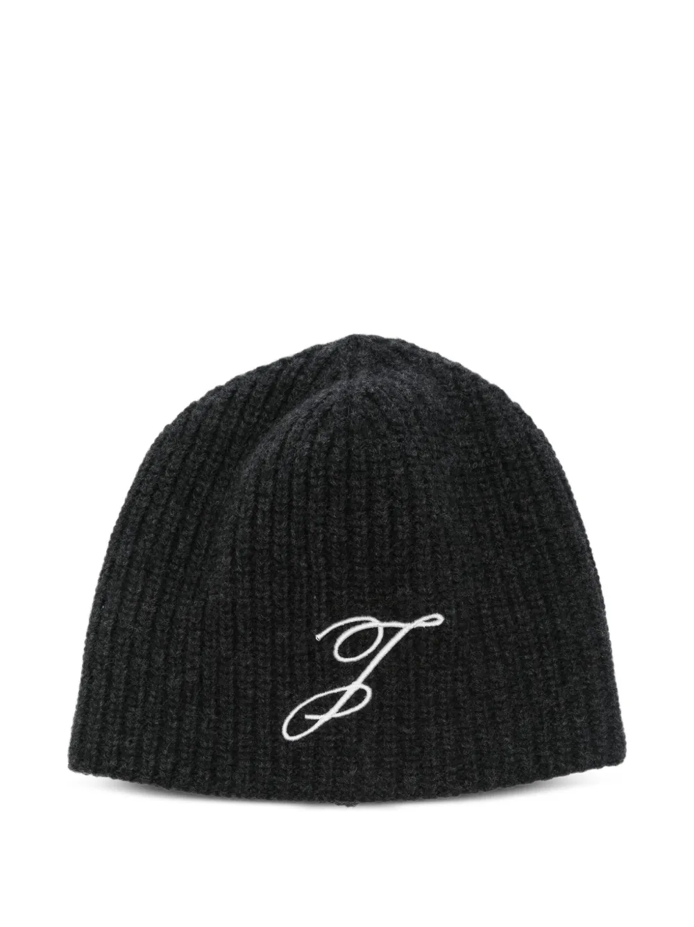 Jacquemus Mens Dark Grey Espiral Ribbed Wool Beanie In Black