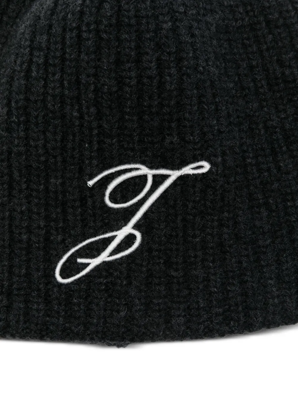 Jacquemus Mens Dark Grey Espiral Ribbed Wool Beanie In Black