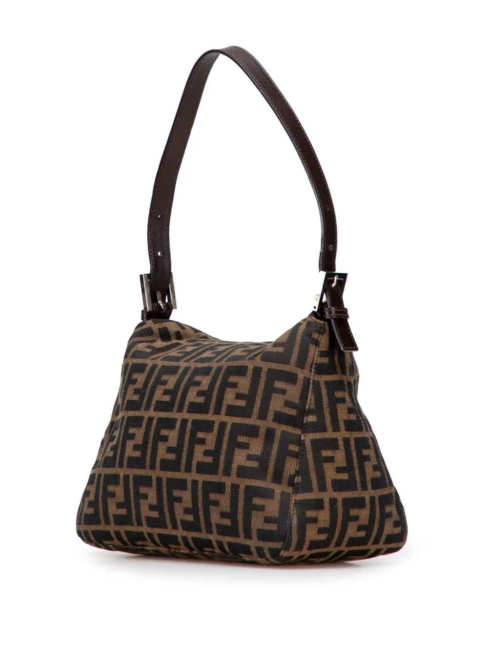 Pre-owned Fendi 2000-2010 Zucca Canvas Double Flap Mamma Shoulder Bag In Brown