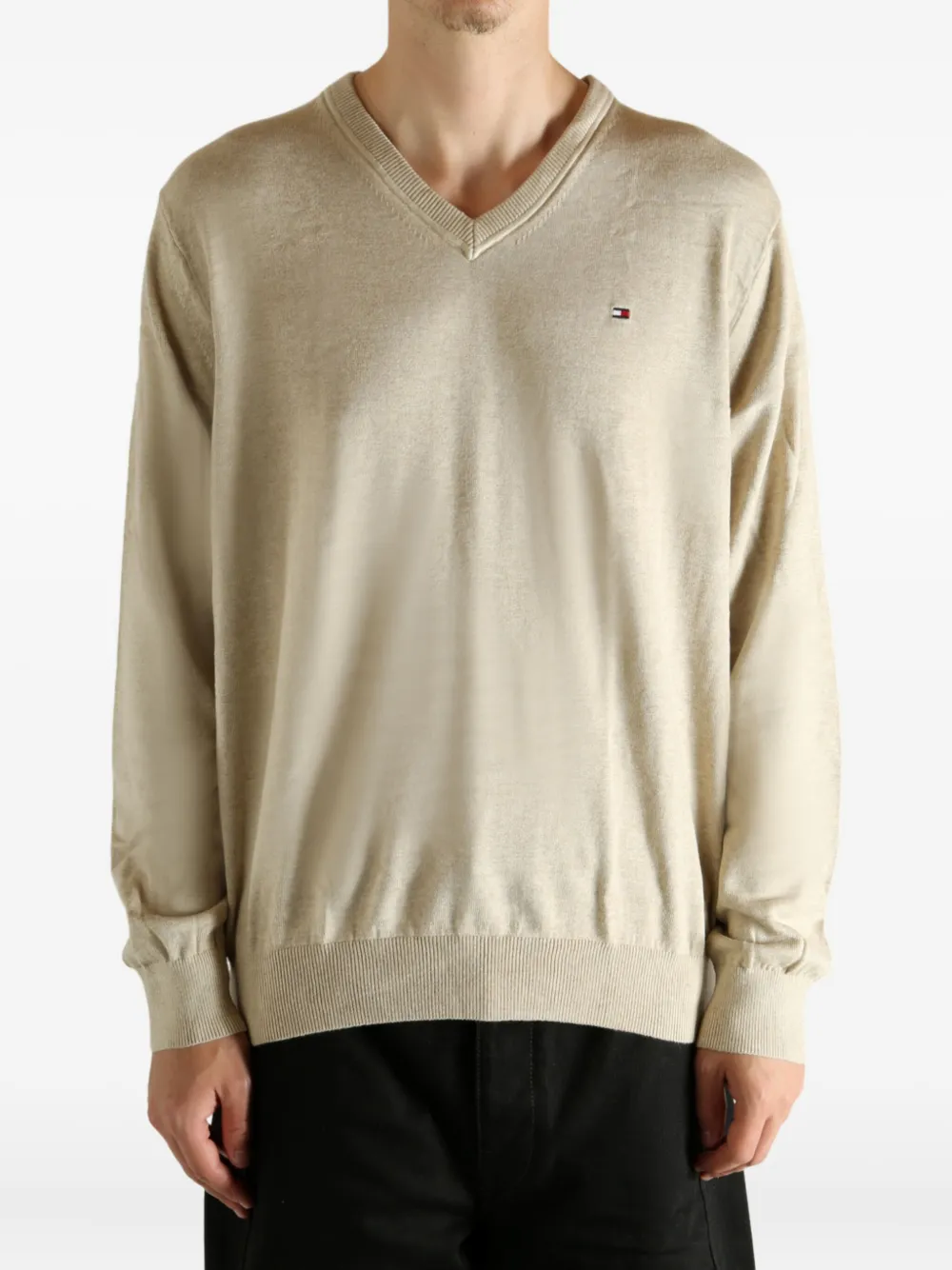 Tommy Hilfiger v-neck logo sweater - Beige