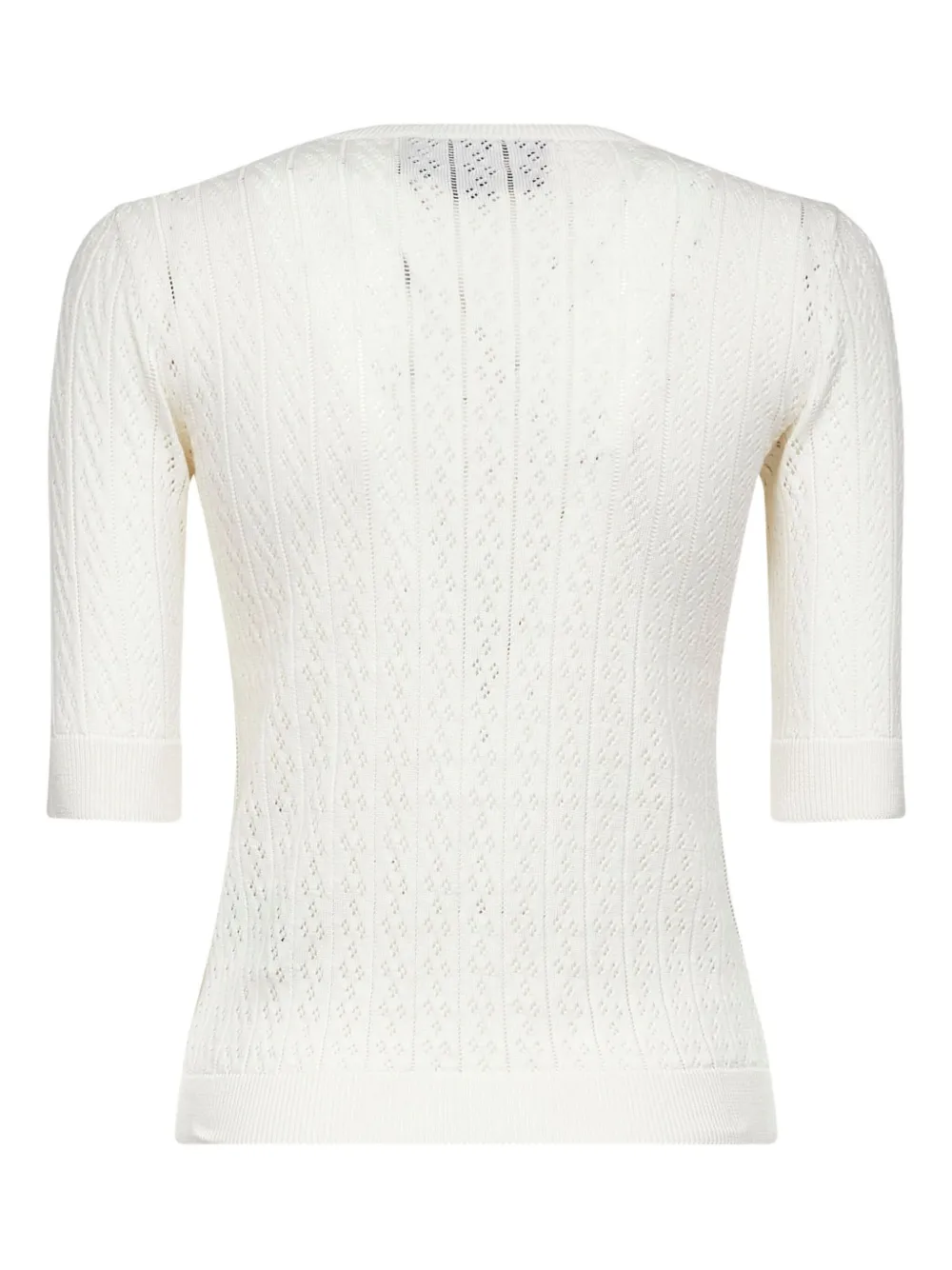 Valentino Ivory Pointelle Knit Embroidered Bows Top In White