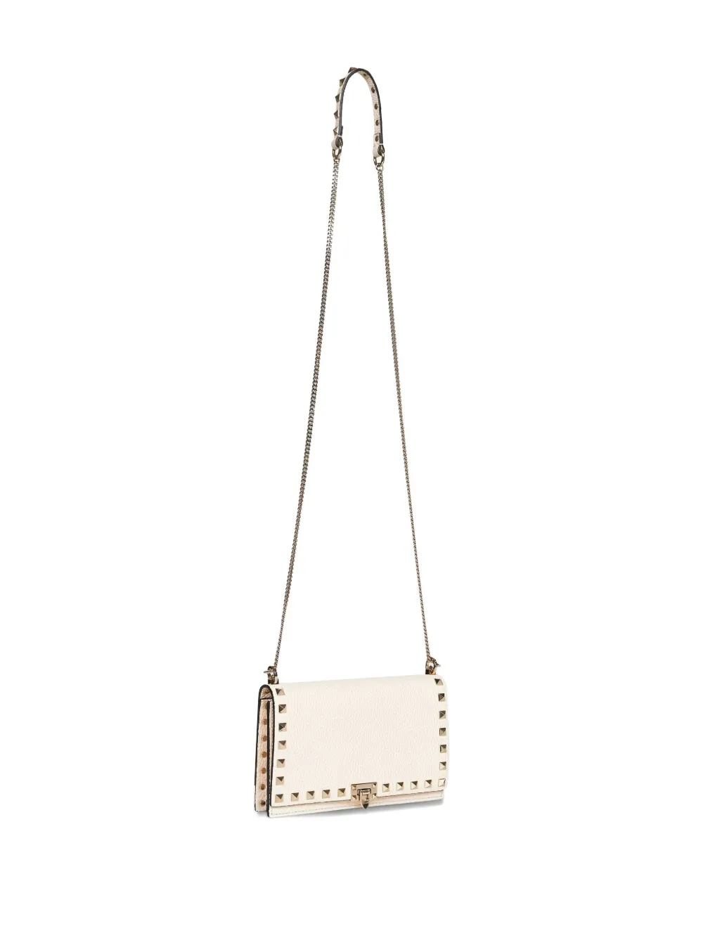 Valentino Light Ivory Rockstud Mini Bag With Chain In White