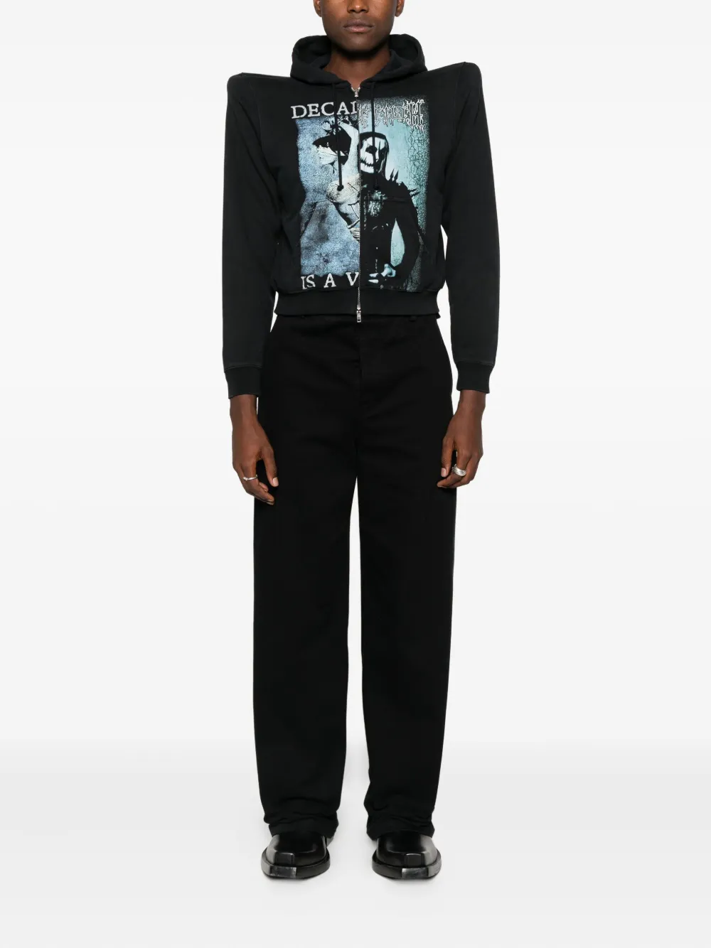 VETEMENTS graphic-print zipped hoodie - Zwart