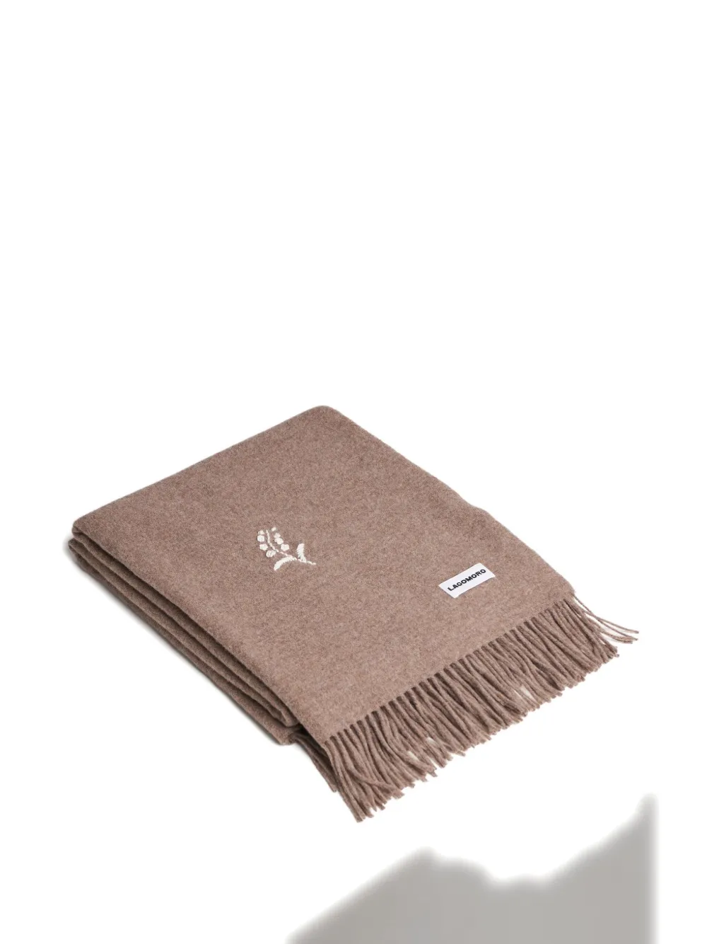 Lagomoro Bucaneve Floral-embroidered Fringed Blanket (180cm X 135cm) In Brown