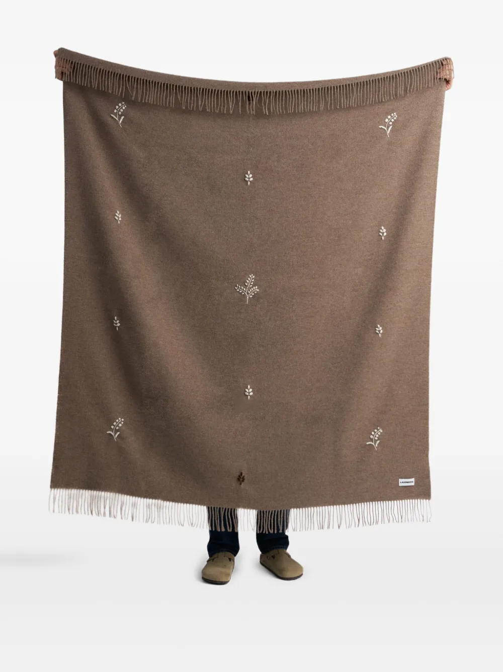 Lagomoro Bucaneve floral-embroidered fringed blanket (180cm x 135cm) | Brown | Image 1