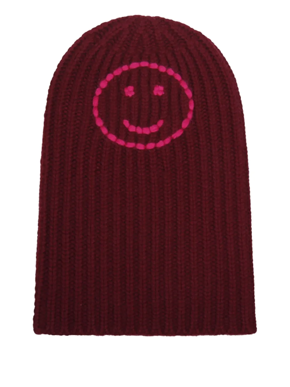 Hurray Smiley-face Ribbed Beanie In Burgundy