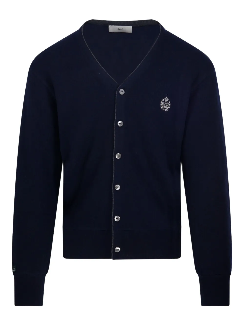 DUNST crest-embroidered cardigan | Blue | Image 1