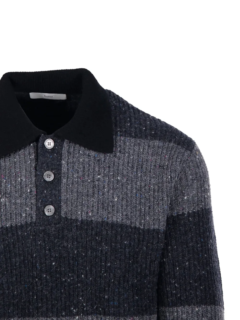 Dunst Striped Knitted Polo Shirt In Black
