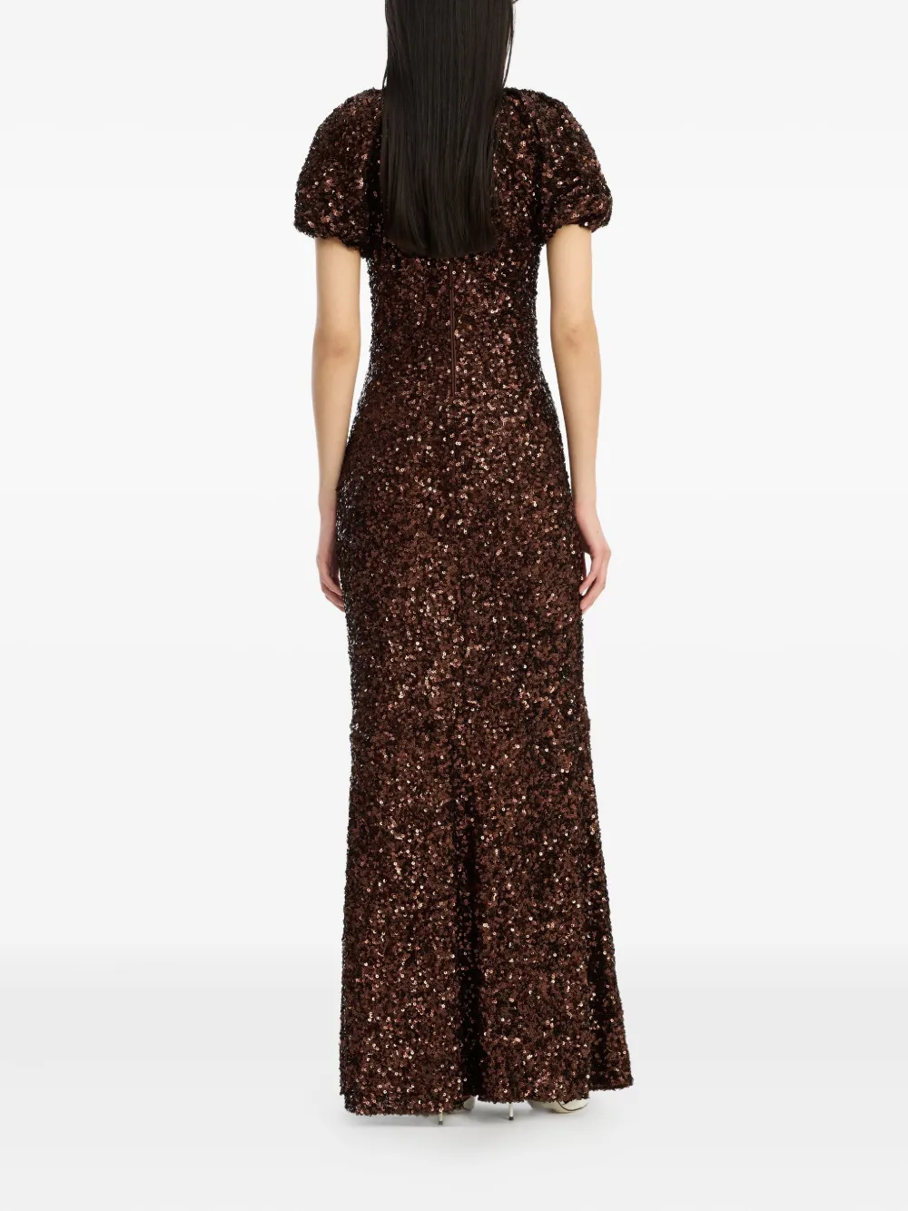 Rotate Birger Christensen Sequins V-neck Maxi Dress In Brown
