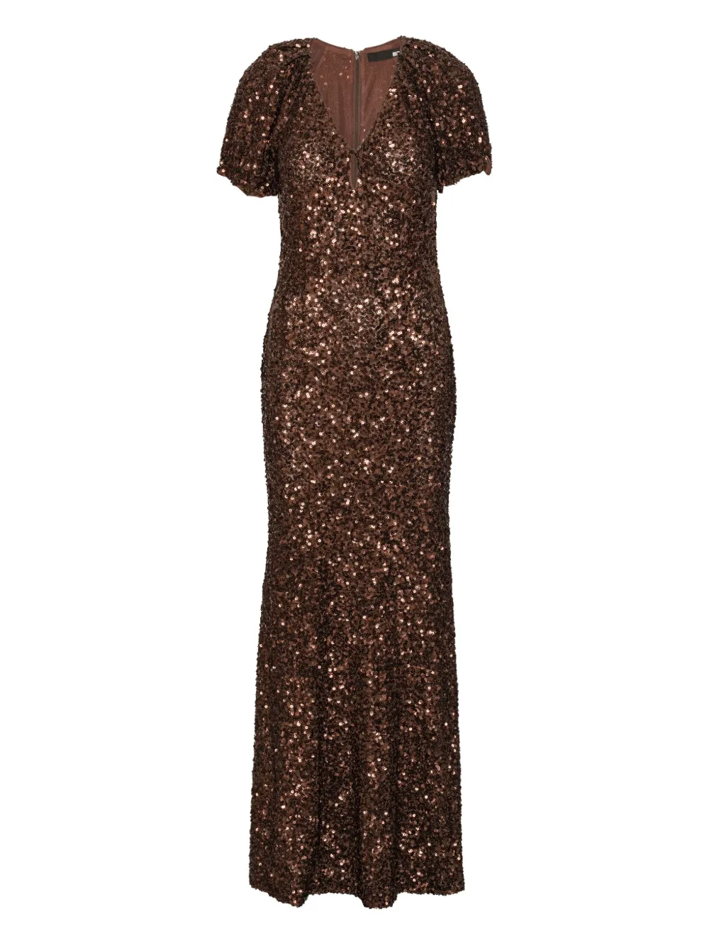 Rotate Birger Christensen Sequins V-neck Maxi Dress In Brown