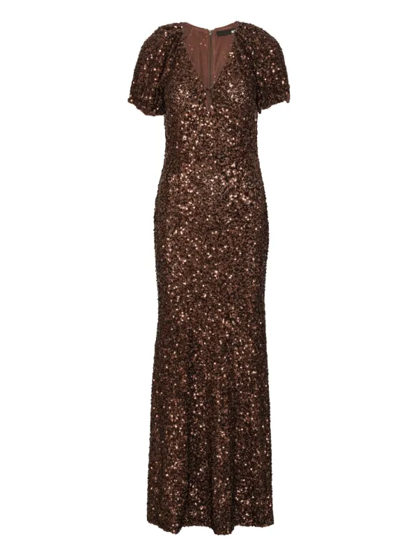 brown sparkly maxi dress Allegro Coffee Sequin Maxi Dress – Frock and Frill main image 1