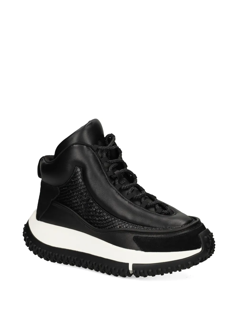 4CCCCEES Leren sneakers met vlakken met slangen-effect - Zwart