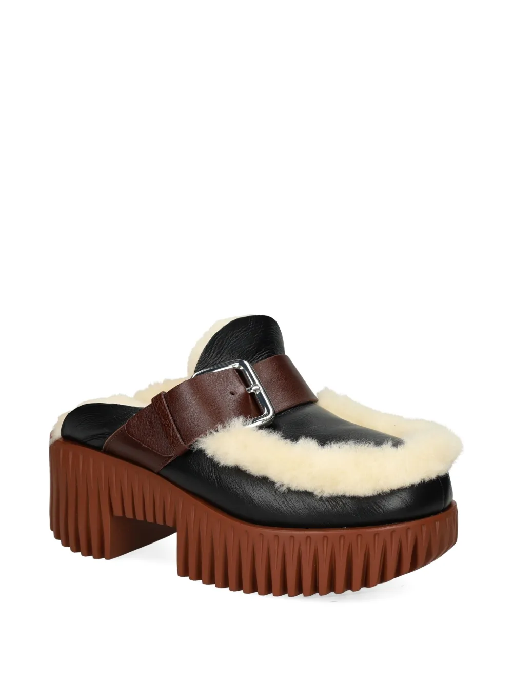 4ccccees 60mm Buckle-detail Shearling Mules In Black