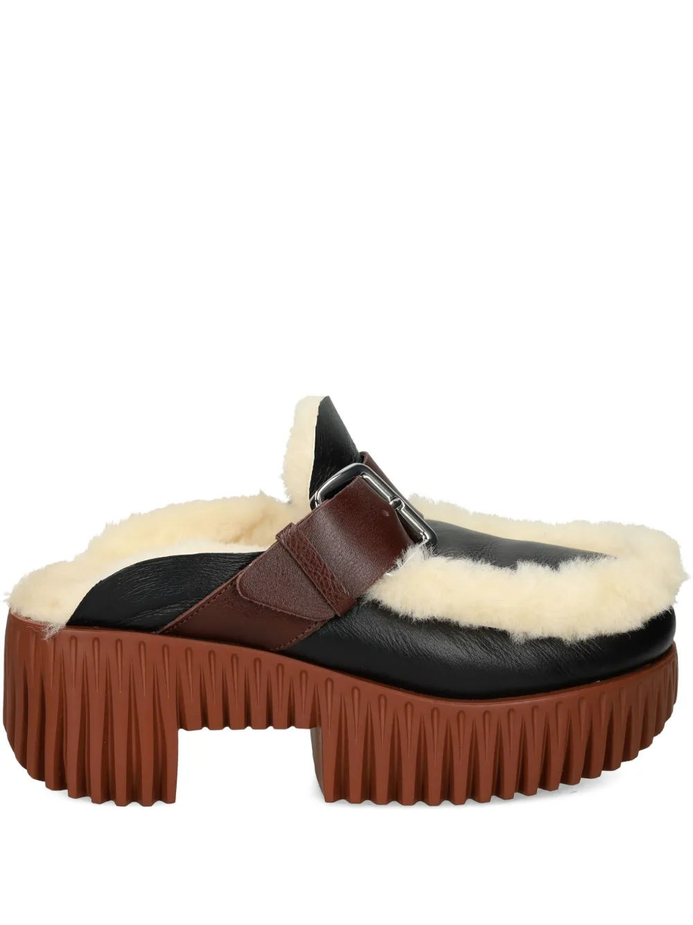 4CCCCEES 60mm buckle-detail shearling mules OREO
