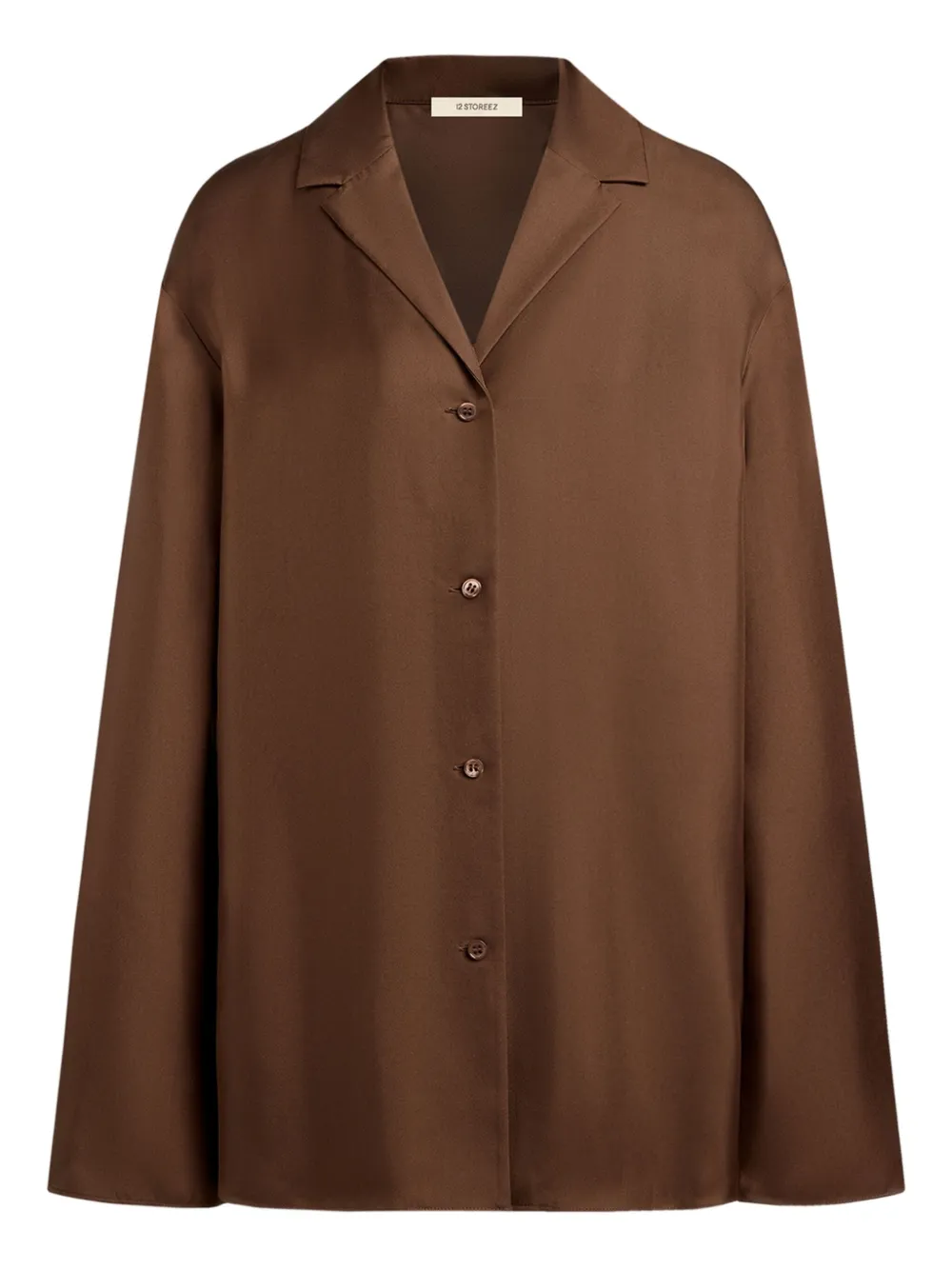 12 STOREEZ button-down silk shirt | Brown | Image 1
