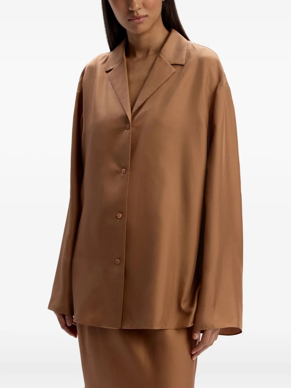 12 Storeez Button-down Silk Shirt In Brown