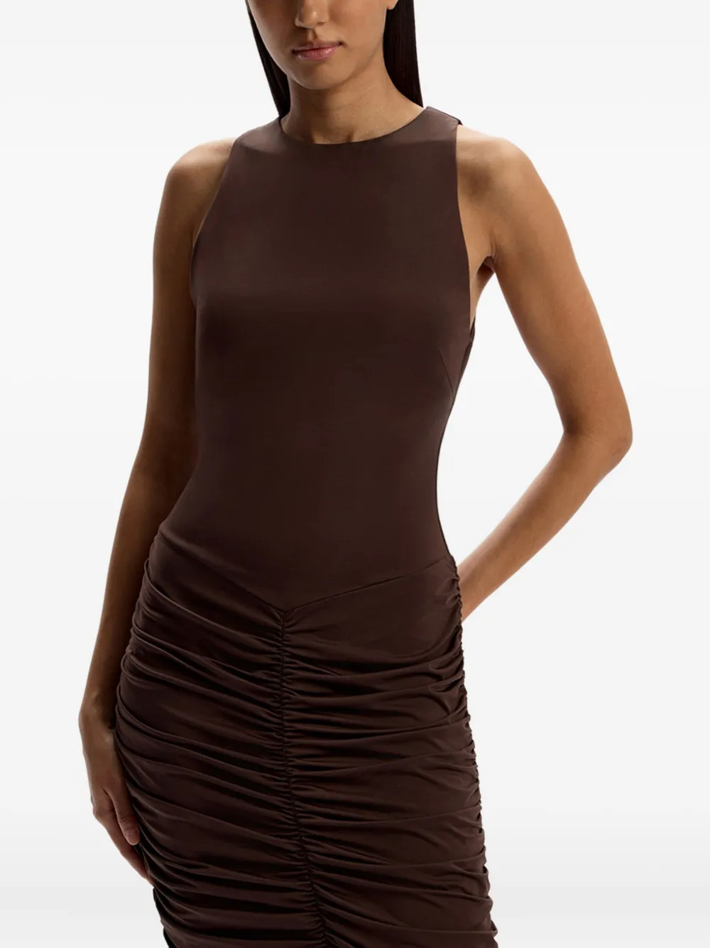 12 STOREEZ Jurk met ruches Bruin