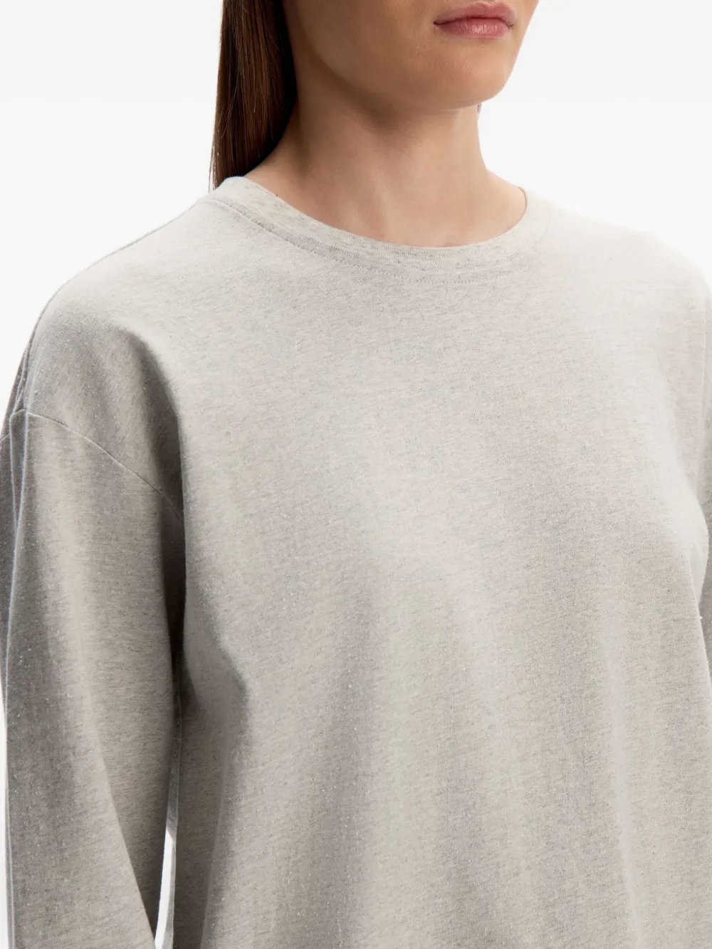 12 STOREEZ Katoenen T-shirt met textuur en lange mouwen Grijs