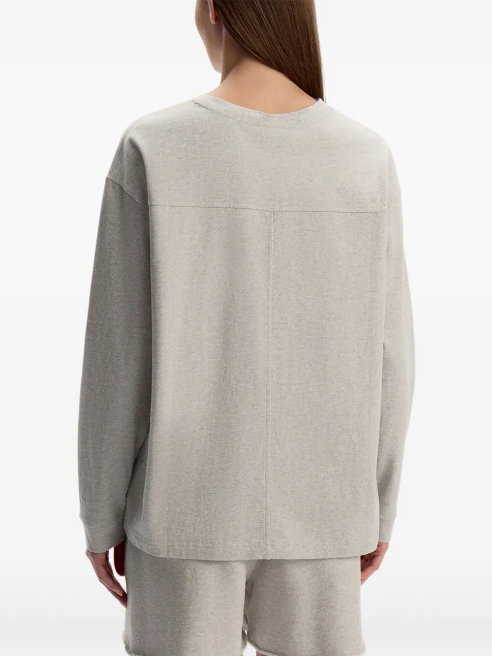 12 STOREEZ Katoenen T-shirt met textuur en lange mouwen Grijs