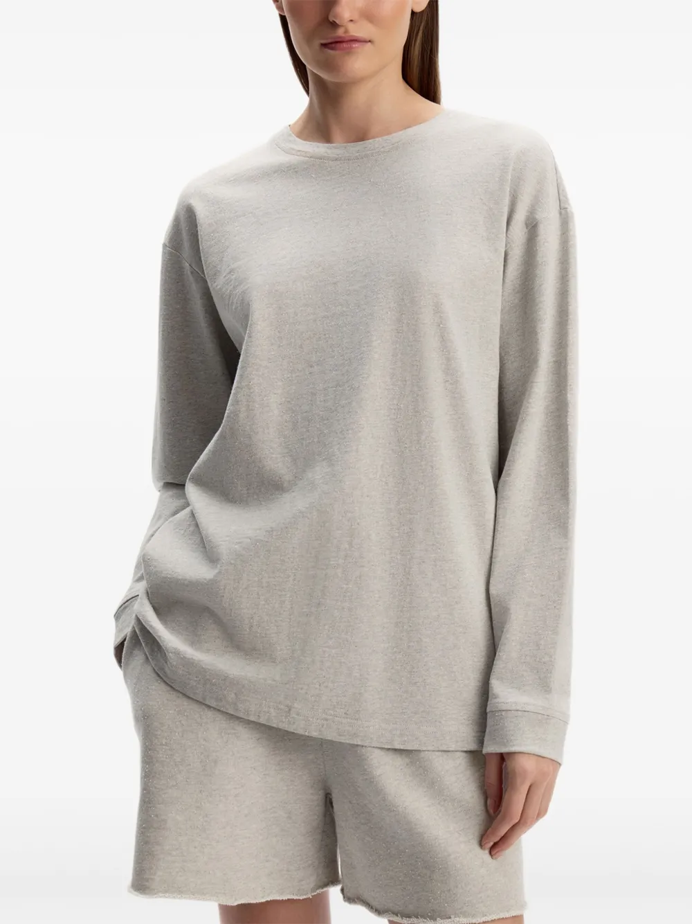 12 STOREEZ Katoenen T-shirt met textuur en lange mouwen Grijs