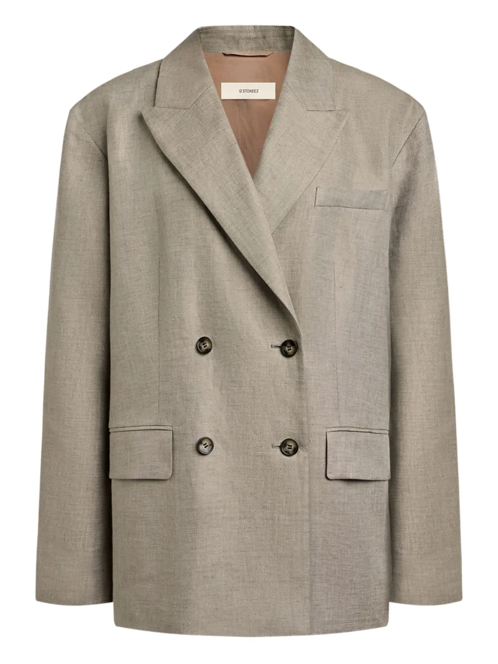 12 Storeez Double-breasted Linen Blazer In Neutral