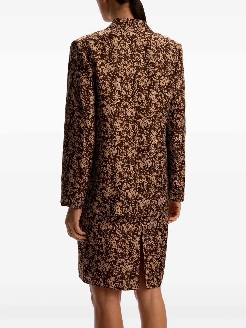 12 Storeez Floral-print Double-breasted Blazer In Brown