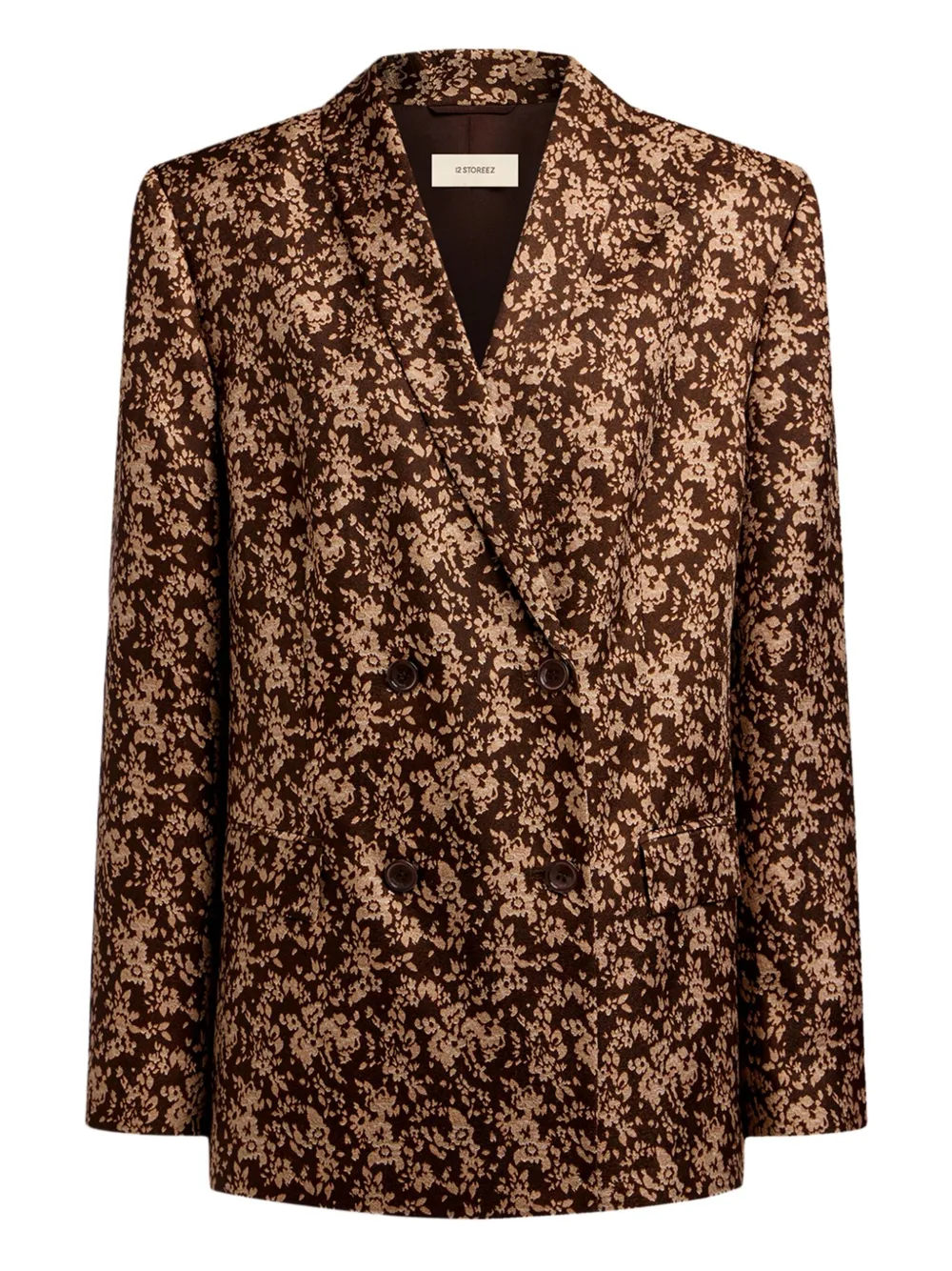 12 Storeez Floral-print Double-breasted Blazer In Brown
