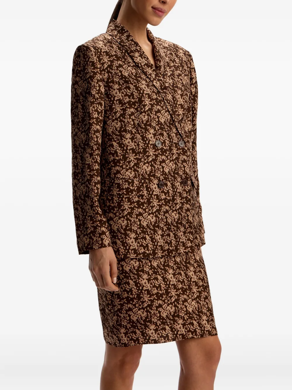 12 Storeez Floral-print Double-breasted Blazer In Brown