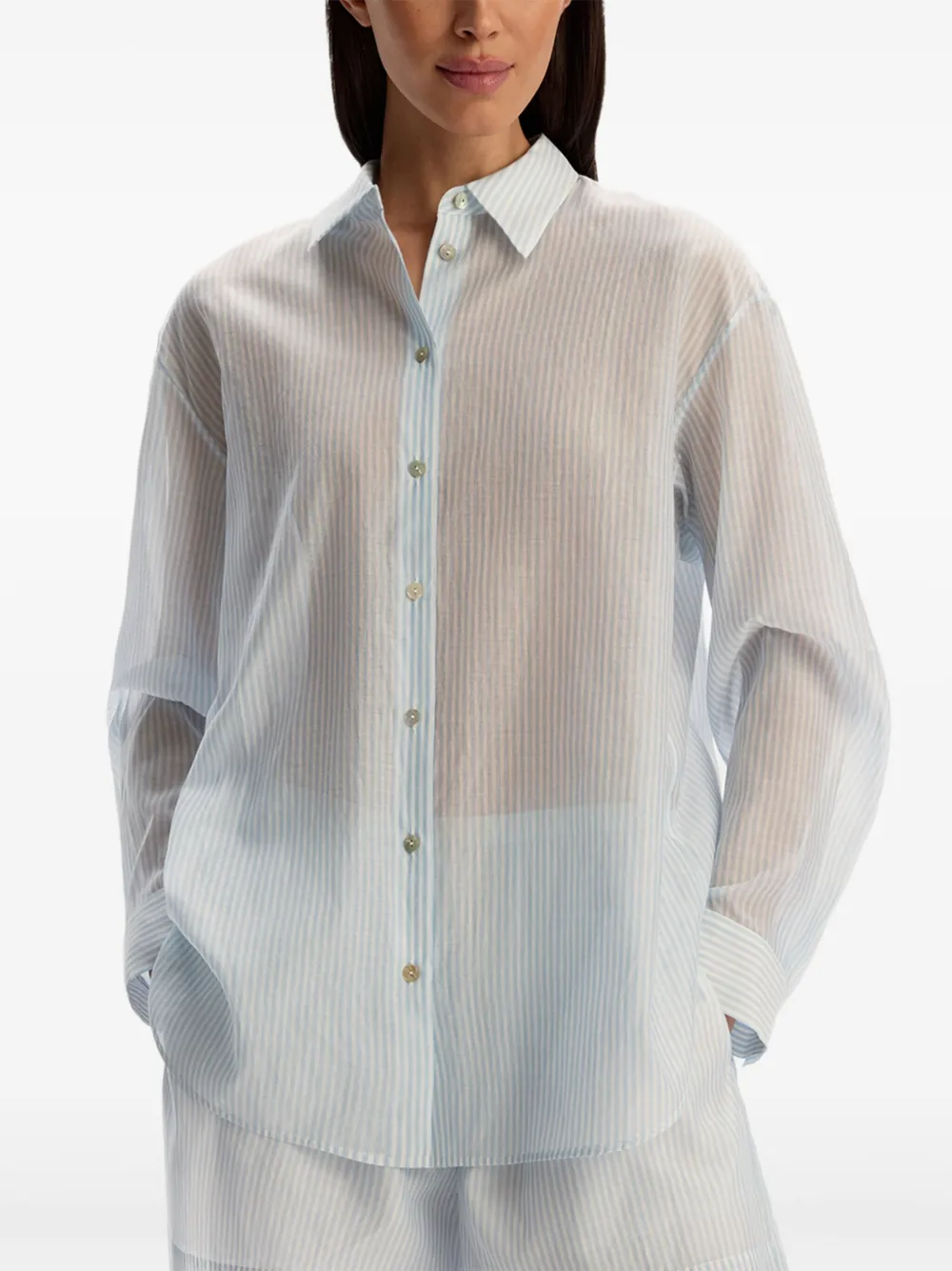 12 STOREEZ Gestreept katoenen blouse Blauw