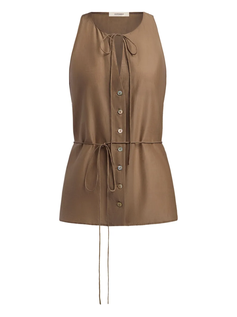 12 STOREEZ tie-neck button-fastening shirt | Brown | Image 1